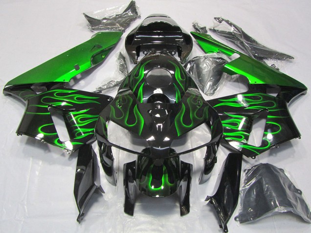 2005-2006 Glossy Black Vibrant Green Flame Honda CBR600RR Motorcycle Fairings UK