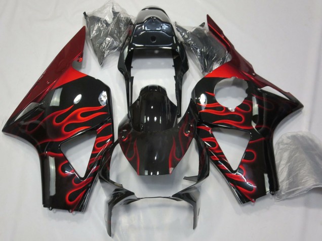 2002-2003 Glossy Black Red Flame Honda CBR954RR Motorcycle Fairings UK