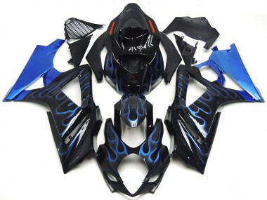 Buy 2007-2008 Glossy Black Blue Flame Suzuki GSXR 1000 Motorcycle Fairings UK