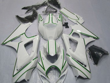 Buy 2007-2008 Glossy White Green Pin Stripe Suzuki GSXR 1000 Motorcycle Fairings UK