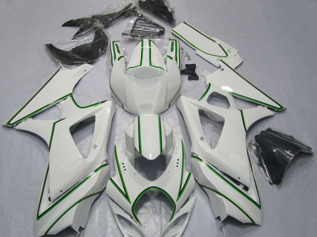 2007-2008 Glossy White Green Pin Stripe Suzuki GSXR 1000 Motorcycle Fairings UK