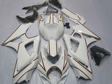 Buy 2007-2008 Glossy White Orange Pin Stripe Suzuki GSXR 1000 Motorcycle Fairings UK