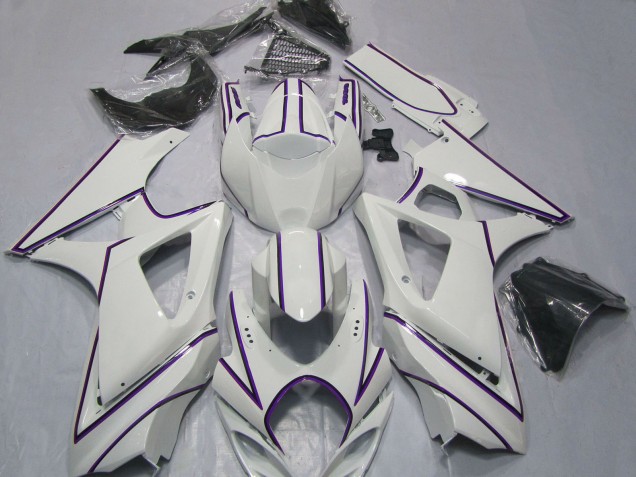 2007-2008 Glossy White Purple Pin Stripe Suzuki GSXR 1000 Motorcycle Fairings UK