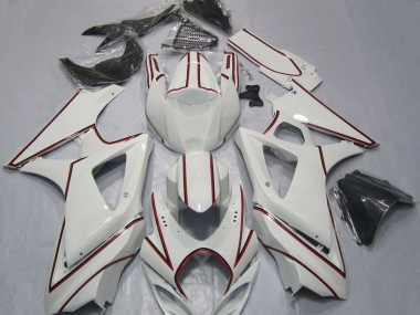 Buy 2007-2008 White with Red Pin Stripe Suzuki GSXR 1000 Motorcycle Fairings UK