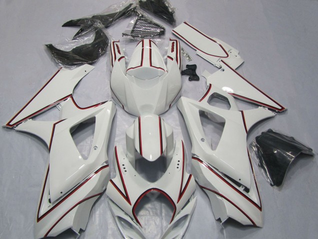 2007-2008 White with Red Pin Stripe Suzuki GSXR 1000 Motorcycle Fairings UK