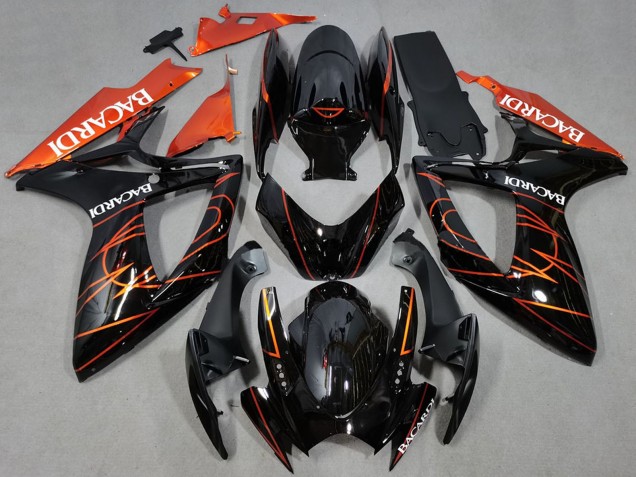 2006-2007 Glossy Black Orange Bacardi Suzuki GSXR 600 / GSXR 750 Motorcycle Fairings UK