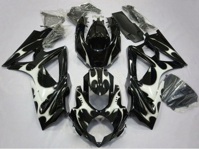 2008-2010 Glossy Black White Suzuki GSXR 600 / GSXR 750 Motorcycle Fairings UK