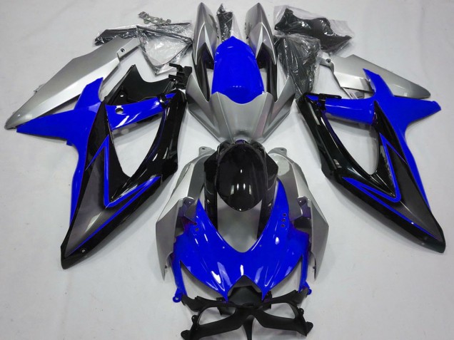 2008-2010 Silver Blue Glossy Black Suzuki GSXR 600 / GSXR 750 Motorcycle Fairings UK