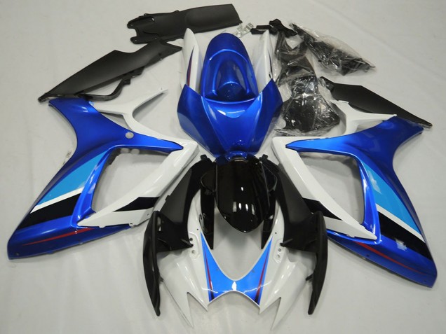2006-2007 White Blue Glossy Black Stripe Suzuki GSXR 600 / GSXR 750 Motorcycle Fairing UK