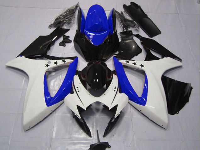 2006-2007 White Blue Glossy Black Star Suzuki GSXR 600 / GSXR 750 Motorcycle Fairings UK