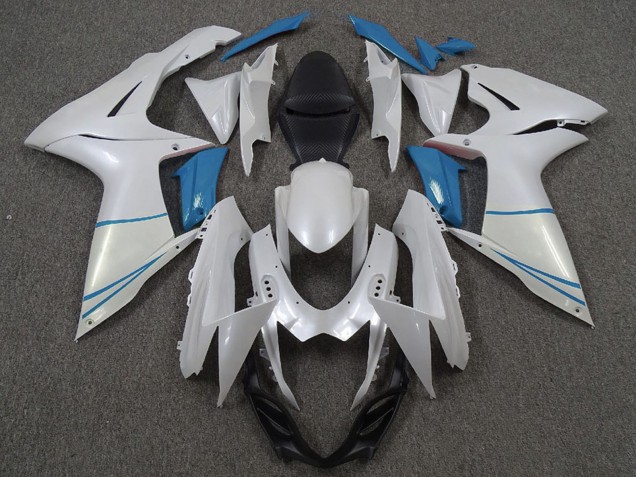 2011-2024 Pearl White and Light Blue Suzuki GSXR 600 / GSXR 750 Motorcycle Fairings UK