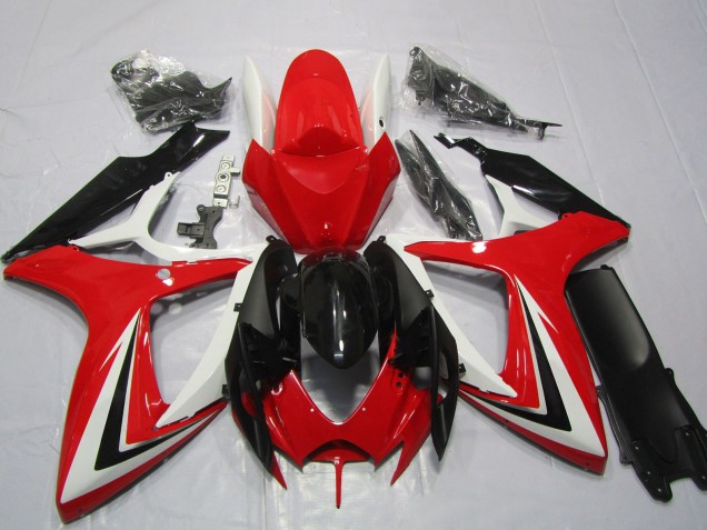 2006-2007 White Red Glossy Black Stripe Suzuki GSXR 600 / GSXR 750 Motorcycle Fairings UK