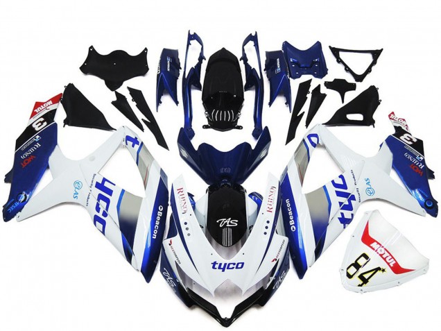 2008-2010 White Silver Blue Black Tyco Suzuki GSXR 600 / GSXR 750 Motorcycle Fairings UK