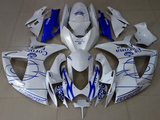 2006-2007 White Blue Corona Alstare Suzuki GSXR 600 / GSXR 750 Motorcycle Fairings UK