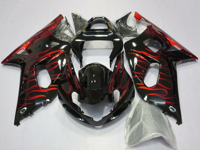 2001-2003 Glossy Black Red Flame Suzuki GSXR 600 / GSXR 750 Motorcycle Fairings UK