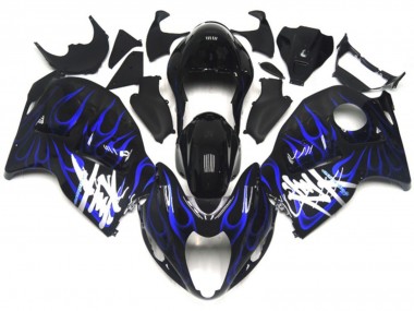 Buy 1997-2007 Glossy Black with Deep Blue Flame Suzuki GSXR 1300 Motorcycle Fairings UK