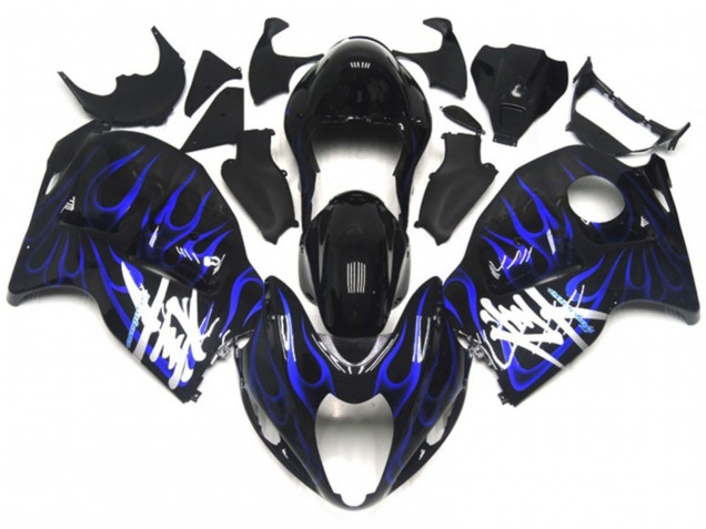 1997-2007 Glossy Black with Deep Blue Flame Suzuki GSXR 1300 Motorcycle Fairings UK