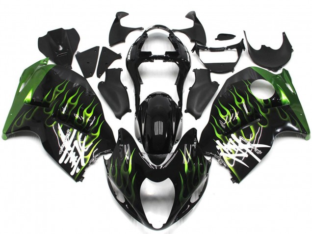 1997-2007 Glossy Black with Deep Green Flame Suzuki GSXR 1300 Motorcycle Fairings UK