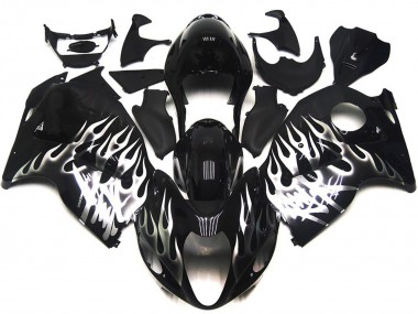 Buy 1997-2007 Glossy Black with Silver Flame Suzuki GSXR 1300 Motorcycle Fairings UK