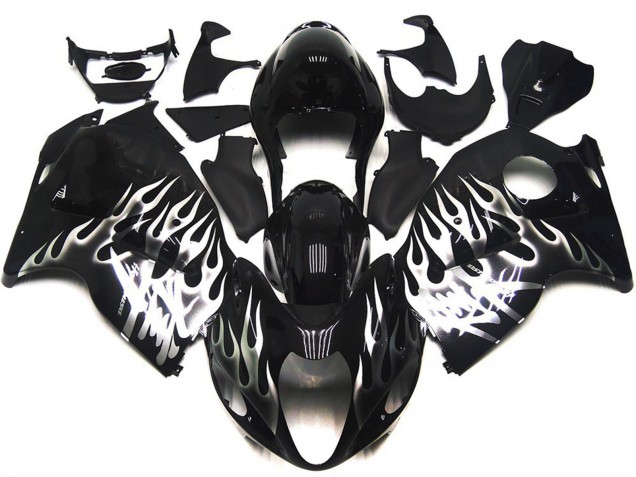 1997-2007 Glossy Black with Silver Flame Suzuki GSXR 1300 Motorcycle Fairings UK