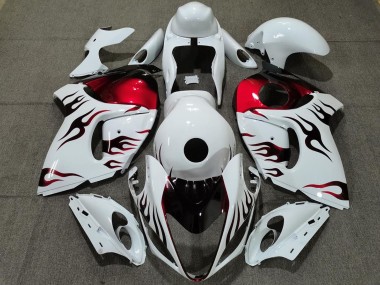 Buy 2008-2020 Glossy White Red Flame Suzuki GSXR 1300 Motorcycle Fairings UK
