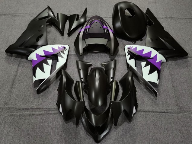 2004-2005 Matte Black and Purple Shark Kawasaki ZX10R Motorcycle Fairings UK