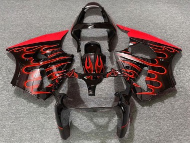 Buy 2000-2002 Glossy Black Red Flame Kawasaki ZX6R Motorcycle Fairings UK