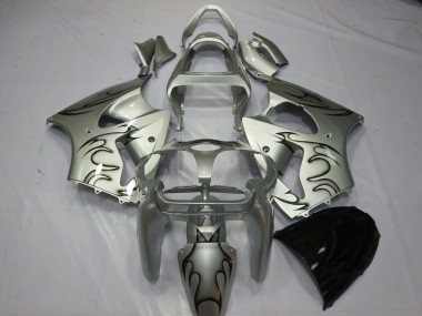 Buy 2000-2002 Silver Black Flame Kawasaki ZX6R Motorcycle Fairings UK