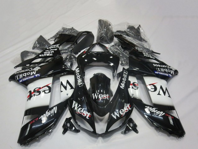 2007-2008 Glossy Black White West Kawasaki ZX6R Motorcycle Fairings UK