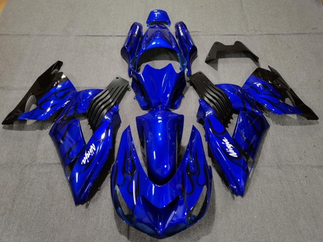 2006-2011 Blue Black Flame Kawasaki ZX14R Motorcycle Fairings UK