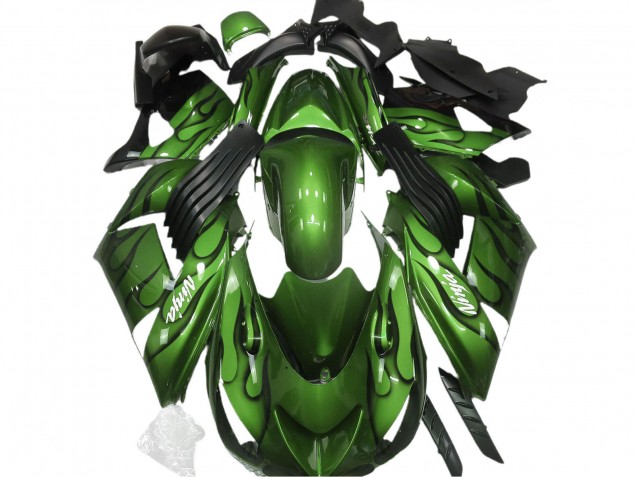 2006-2011 Green Black Flame Kawasaki ZX14R Motorcycle Fairings UK