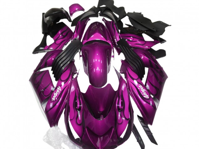 2006-2011 Purple Black Flame White Ninja Kawasaki ZX14R Motorcycle Fairing UK