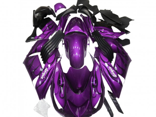 2006-2011 Purple Black Flame White Ninja Kawasaki ZX14R Motorcycle Fairings UK