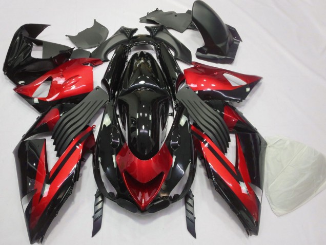 2006-2011 Red Glossy Black Stripe Kawasaki ZX14R Motorcycle Fairings UK