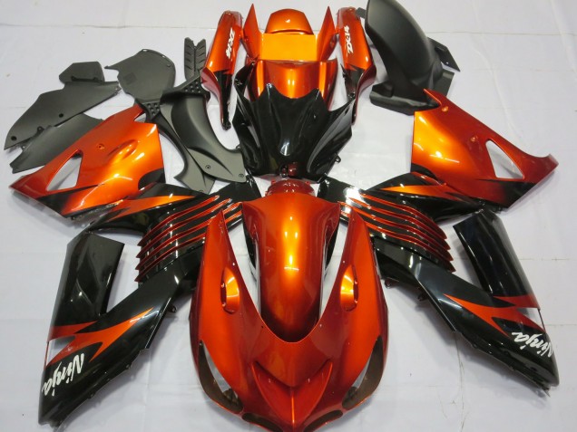 2006-2011 Orange Glossy Black Kawasaki ZX14R Motorcycle Fairings UK