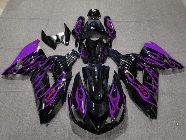 2006-2011 Glossy Black Purple Flame Kawasaki ZX14R Motorcycle Fairings UK