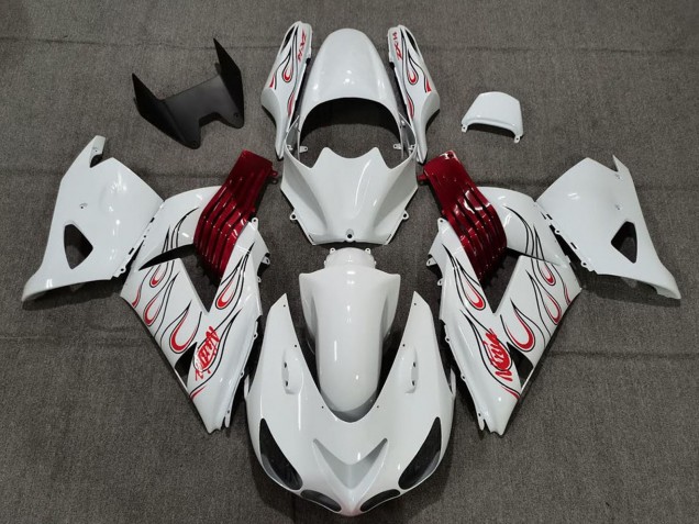 2006-2011 White Red Flame Kawasaki ZX14R Motorcycle Fairings UK