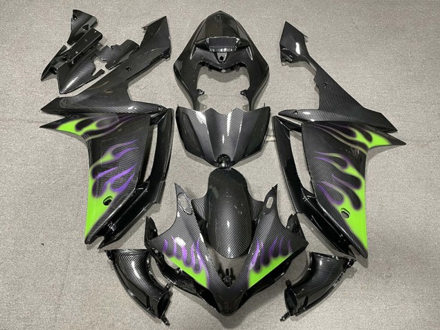 2007-2008 Carbon Fiber Green Purple Flame Yamaha R1 Motorcycle Fairings UK