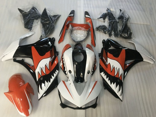 2015-2018 White Orange Glossy Black Shark Yamaha R3 Motorcycle Fairings UK
