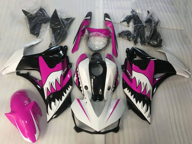 2015-2018 White Pink Glossy Black Shark Yamaha R3 Motorcycle Fairings UK