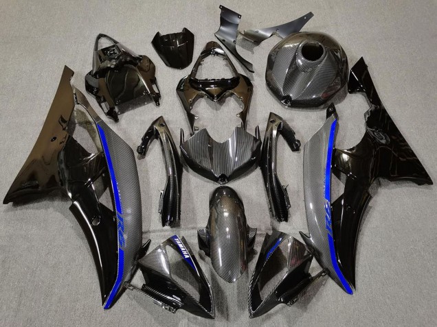 2008-2016 Glossy Black Carbon Fiber Style Blue Yamaha R6 Motorcycle Fairings UK