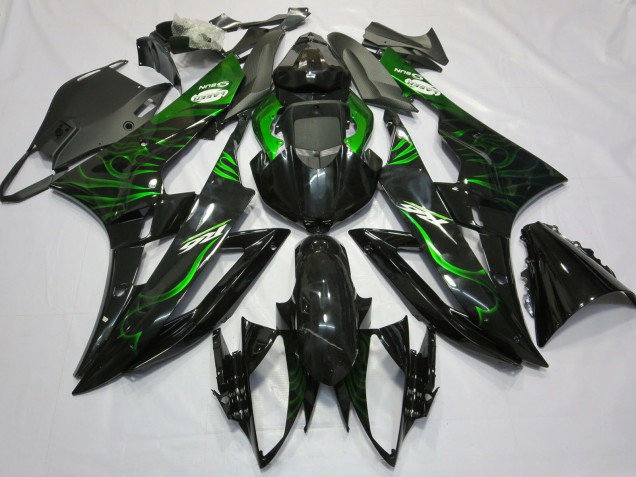 2006-2007 Glossy Black Green Flame Yamaha R6 Motorcycle Fairings UK