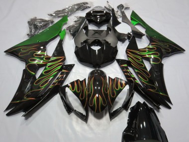 Buy 2008-2016 Green Glossy Black Gold Flame Yamaha R6 Motorcycle Fairings UK