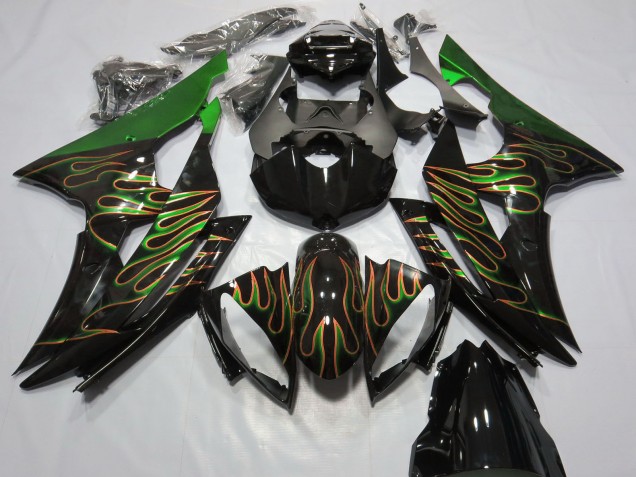 2008-2016 Green Glossy Black Gold Flame Yamaha R6 Motorcycle Fairings UK