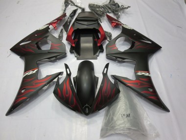 Buy 2003-2004 Matte Black Red Flame Yamaha R6 Motorcycle Fairings UK