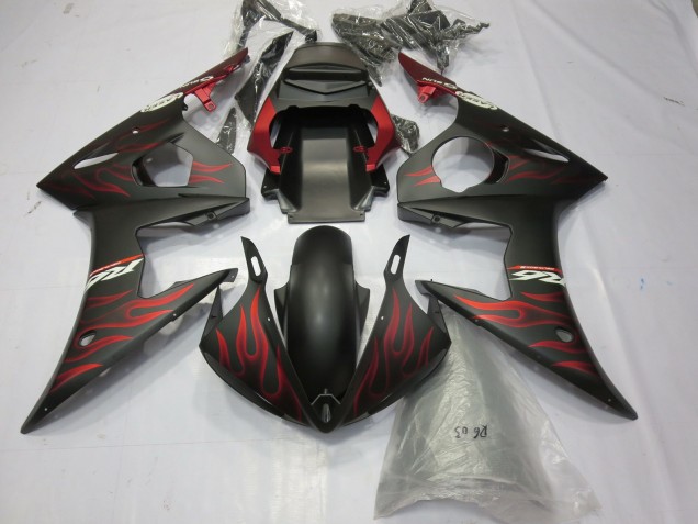 2003-2004 Matte Black Red Flame Yamaha R6 Motorcycle Fairings UK