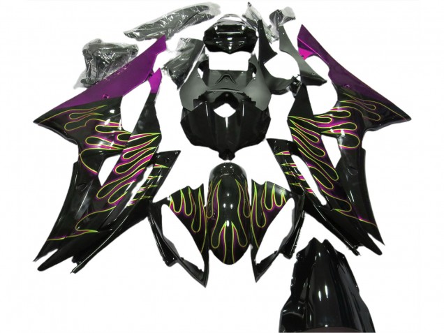 2008-2016 Purple Glossy Black Gold Flame Yamaha R6 Motorcycle Fairings UK