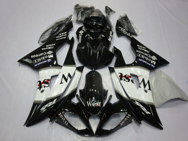 2008-2016 Glossy Black White West Michelin Yamaha R6 Motorcycle Fairings UK