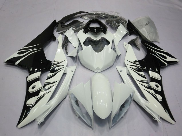 2008-2016 White Glossy Black Flame Yamaha R6 Motorcycle Fairings UK