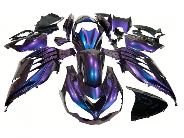 2012-2024 Chameleon Blue Purple Kawasaki ZX14R ZZR1400 Motorcycle Fairings UK